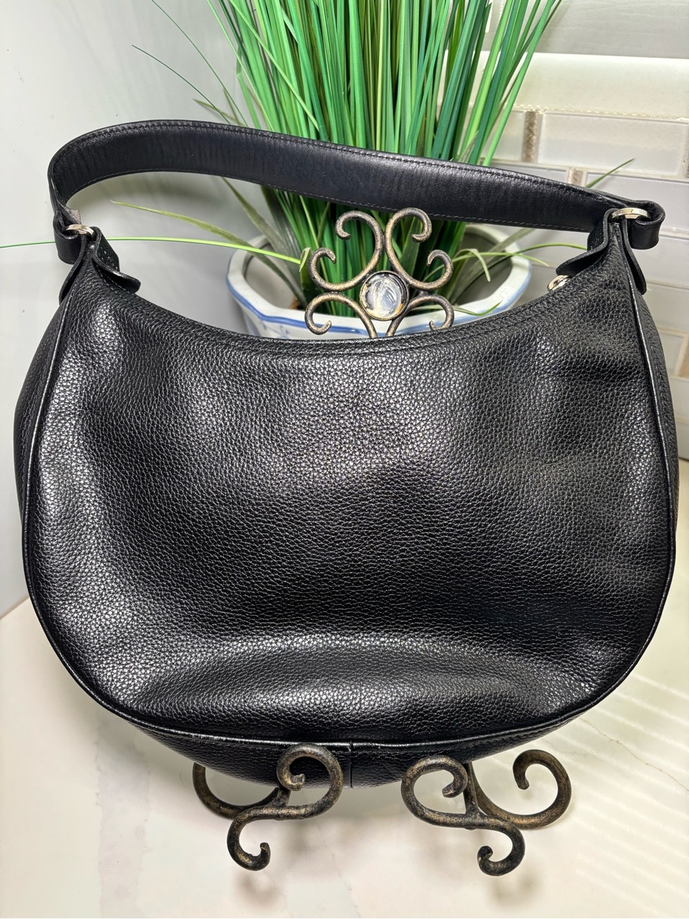 β¨ Longchamp Vintage Black Pebbled Leather Hobo Shoulder Bag France Classic Y2K β¨ - Picture 5 of 11